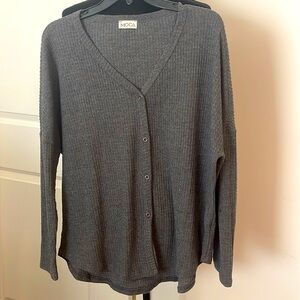MOCA Waffle Knit Long Sleeve Button Down Gray Thermal Size L